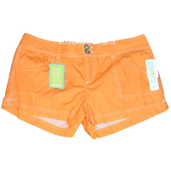 23XY23 Size 15 Juniors Orange Cotton Shorts Button Details Pockets NEW - Picture 1 of 4